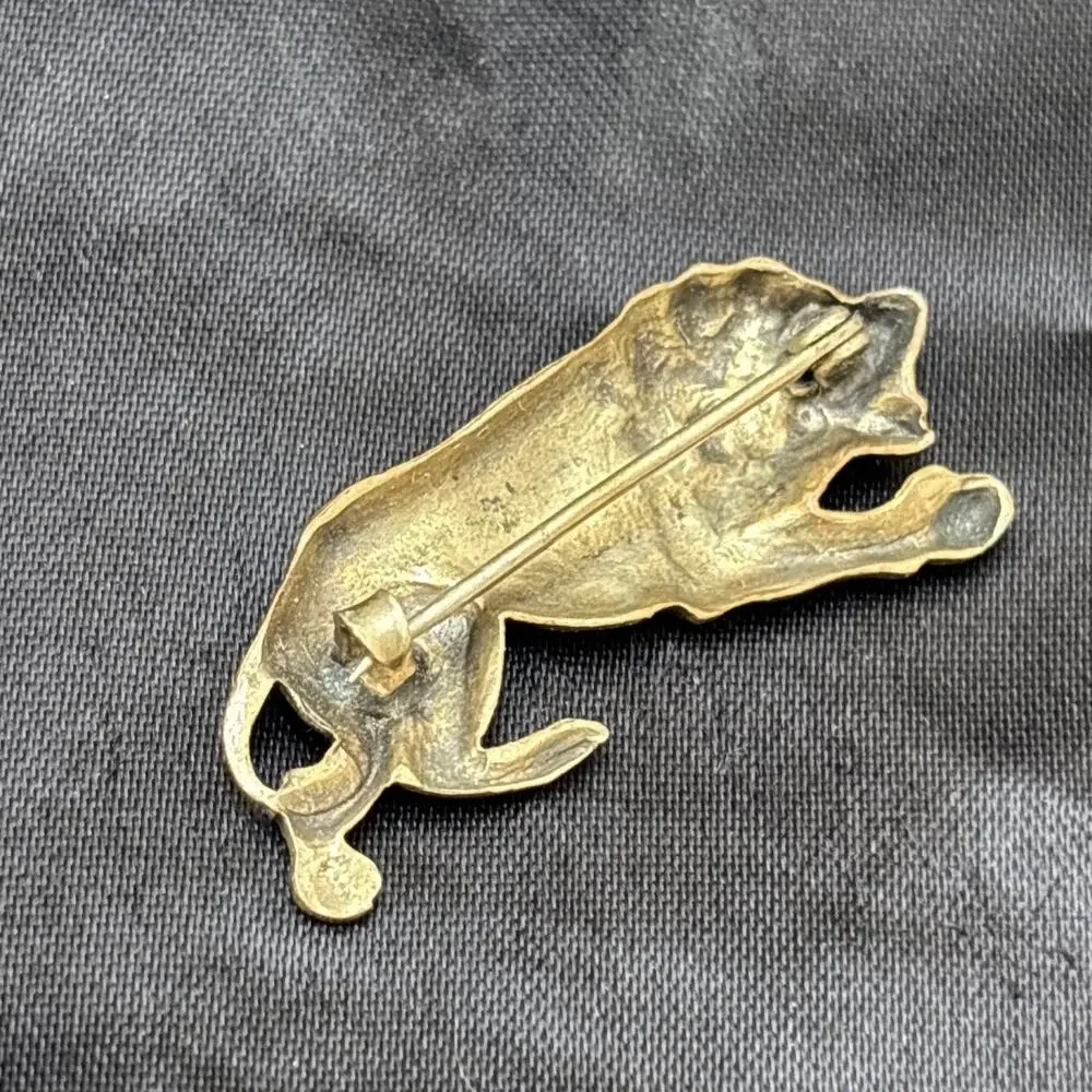 Antique Lion Brooch Pin Brass Textured Detailed 1.5”x.5” Lion Jewelry